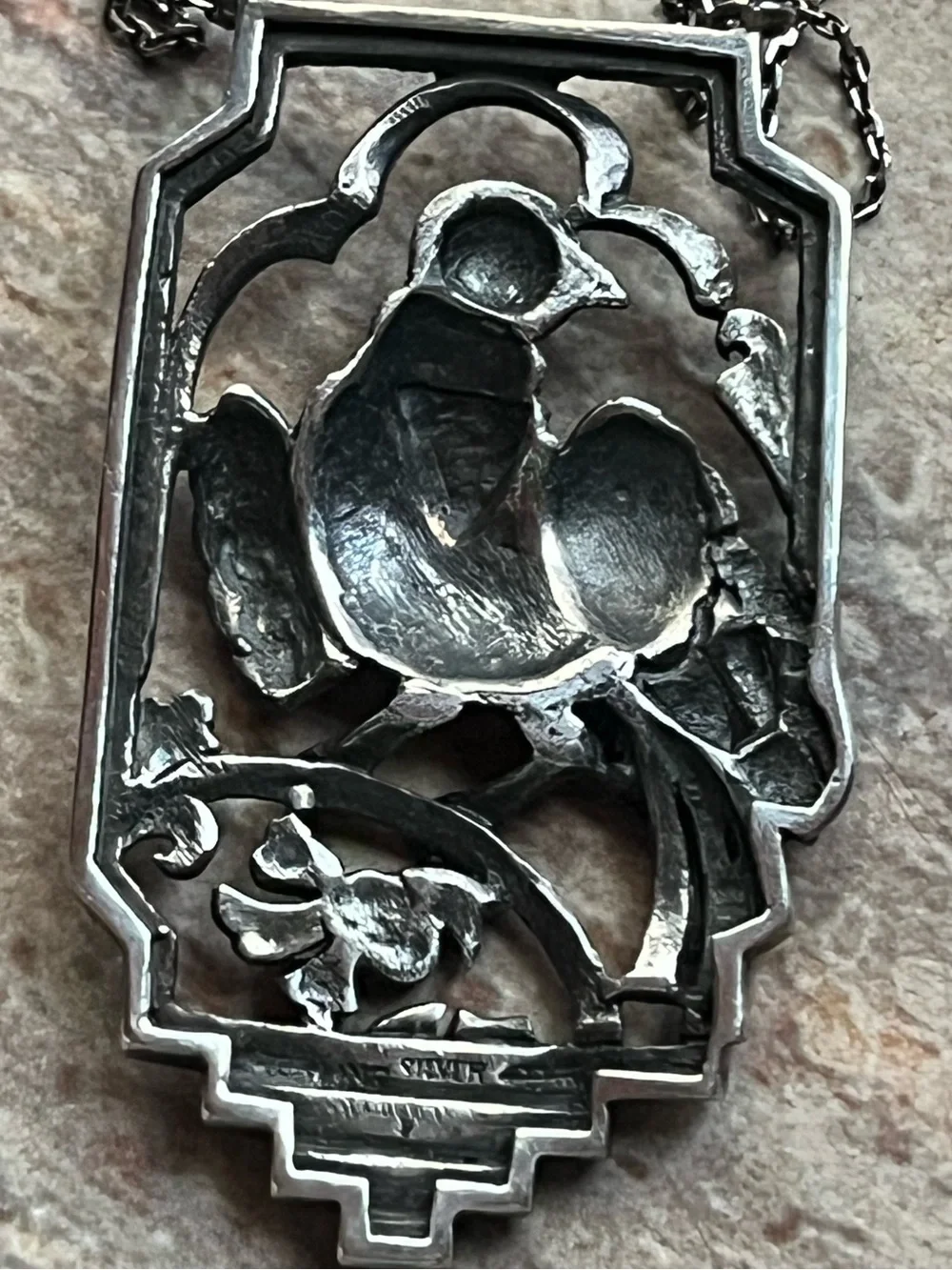 Antique Sterling Silver And Marcasite Bird Necklace - Picture 10 of 16